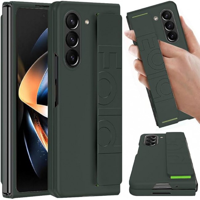 MARGOUN For Samsung Galaxy Z Fold 5 Case Silicone Grip Cover with Wrist Strap Holder (Dark Green)