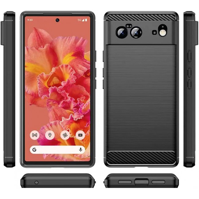 MARGOUN For Case Brushed Texture Carbon Fiber TPU Cover Anti-Fingerprints (Pixel 6, Black)