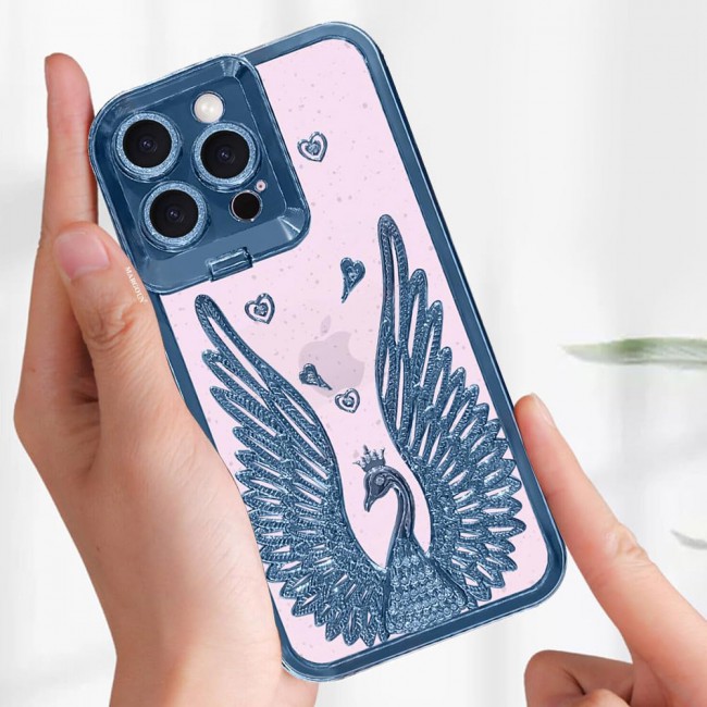 MARGOUN For iPhone 15 Pro Case Luxury Electroplate Diamond Angel Wings Glitter Clear Phone Cover (Blue, 15 Pro)