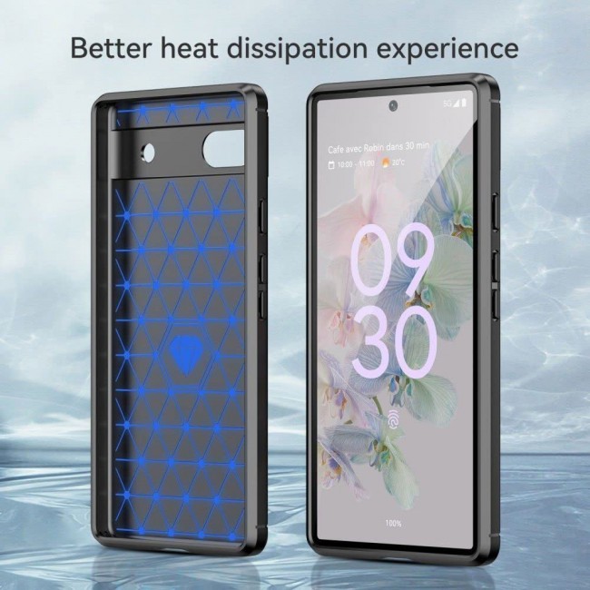 MARGOUN For Case Brushed Texture Carbon Fiber TPU Cover Anti-Fingerprints (Pixel 6a, Black)