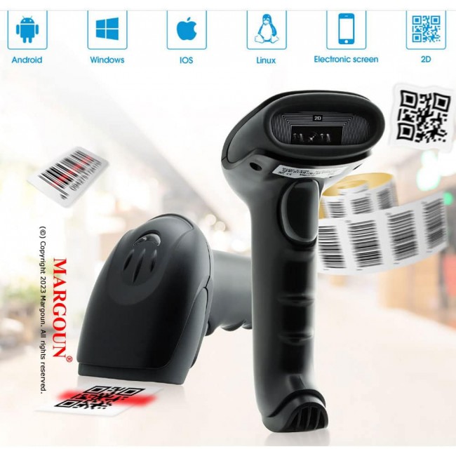 MARGOUN Wireless 2D Laser Barcode Scanner Compatible with Bluetooth, Portable USB QR Barcode (X-9701CH)