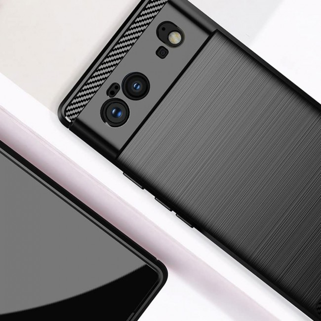 MARGOUN For Case Brushed Texture Carbon Fiber TPU Cover Anti-Fingerprints (Pixel 6, Black)