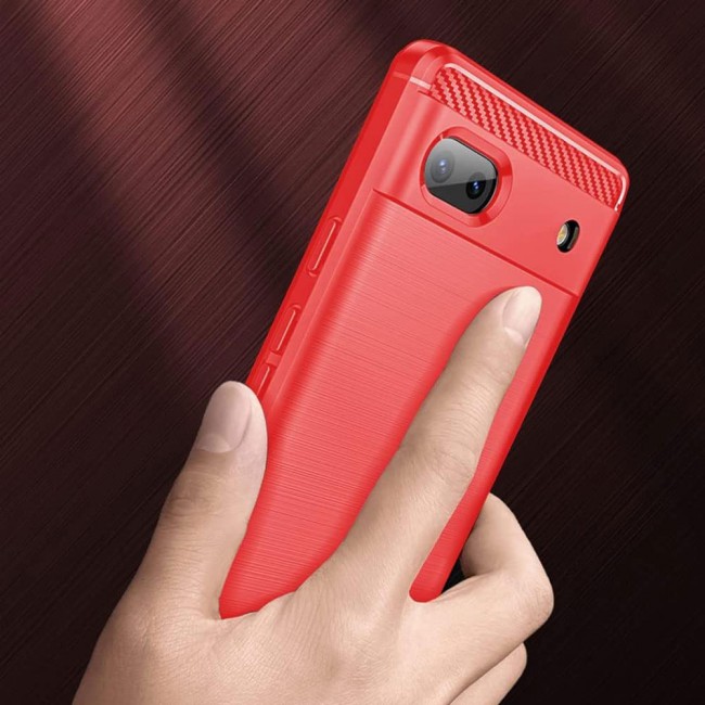 MARGOUN For Case Brushed Texture Carbon Fiber TPU Cover Anti-Fingerprints (Pixel 6a, Red)