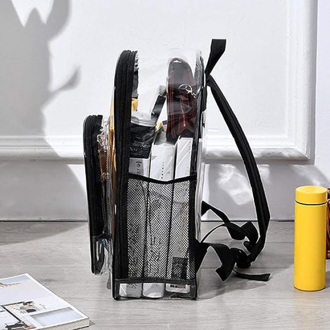 MARGOUN Small Capacity Clear Backpack PVC Waterproof Heavy Duty See Through Backpack Bookbag School Bag with Adjustable Straps 35*30*10cm - Black