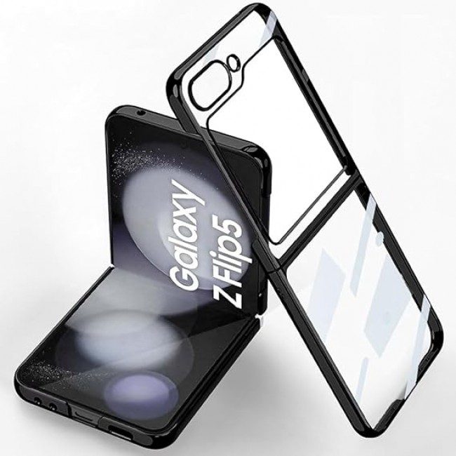 MARGOUN For Samsung Galaxy Z Flip 5 Case Slim Lightweight Electroplated Frame Folding Shockproof Protection Hard Cover (Z Flip 5 Black)