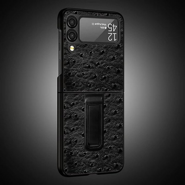 MARGOUN For Samsung Galaxy Z Flip 3 SHD Luxury Leather Case Crocodile Skin Pattern Cover with Foldable Kickstand (Black)