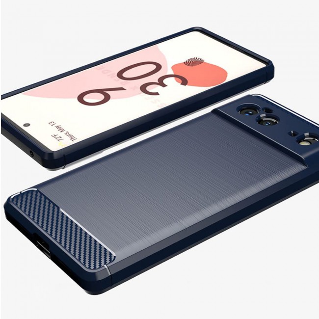 MARGOUN For Case Brushed Texture Carbon Fiber TPU Cover Anti-Fingerprints (Pixel 6, Dark Blue)