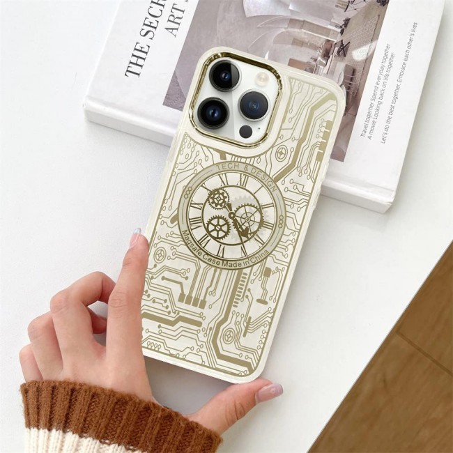 JOWAY for iPhone 14 Pro Max Chronograph Case Magsafe Ultra Slim Shockproof Transparent Cover - White