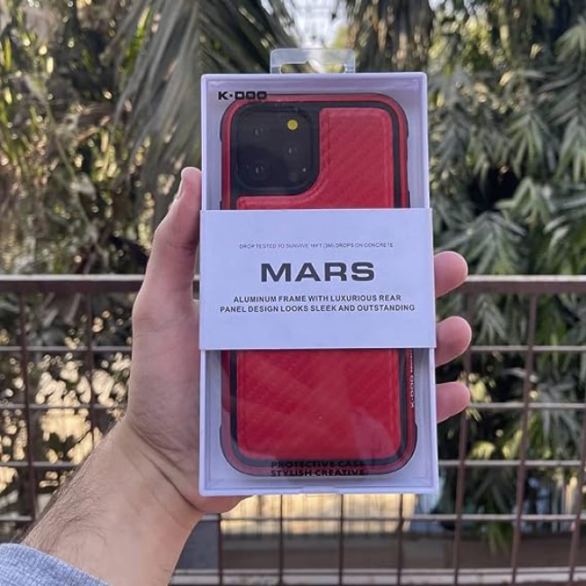 K-DOO for iPhone 12 Pro Max Case Mars Carbon Luxurious Phone Cover with 3D Backplate (Red)