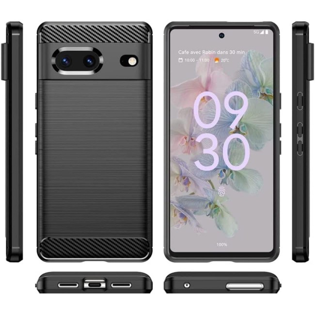 MARGOUN For Case Brushed Texture Carbon Fiber TPU Cover Anti-Fingerprints (Pixel 7, Black)