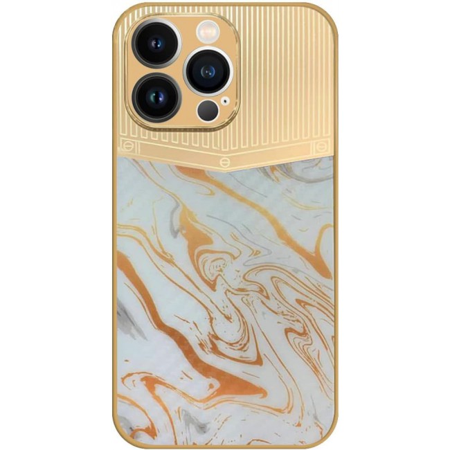 Joway For iPhone 13 Pro Luxury Gold Plated Case Hybrid Electroplated Frame Back Cover with Carbon Fiber Texture (IPhone 13 Pro White/Gold)