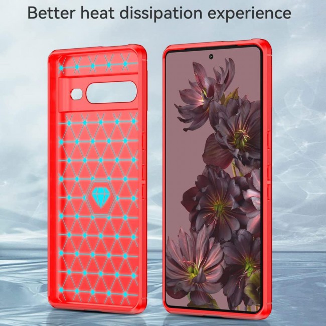 MARGOUN For Case Brushed Texture Carbon Fiber TPU Cover Anti-Fingerprints (Pixel 7 Pro, Red)