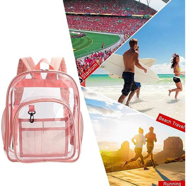 MARGOUN Small Capacity Clear Backpack PVC Waterproof Heavy Duty See Through Backpack Bookbag School Bag with Adjustable Straps 35*30*10cm - Peach