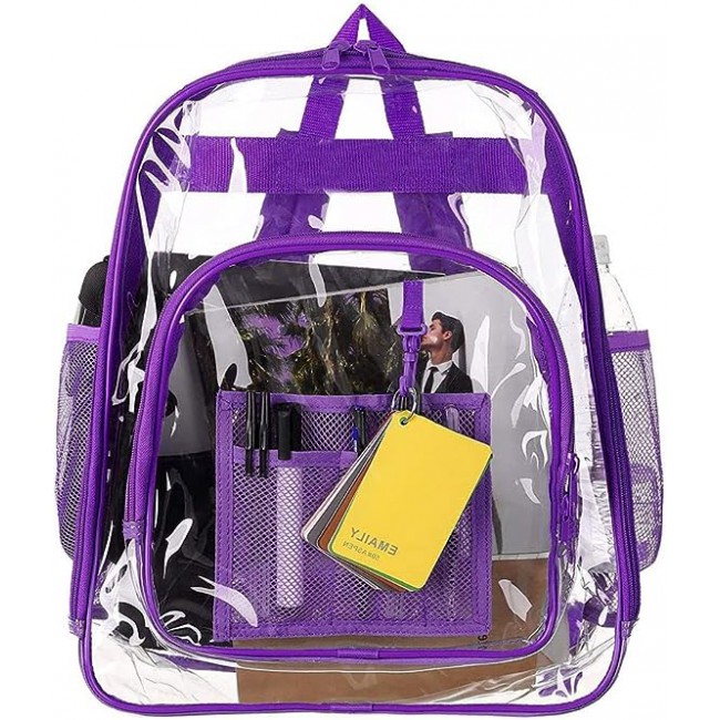 MARGOUN Large Capacity Clear Backpack PVC Waterproof Heavy Duty See Through Backpack Bookbag School Bag with Adjustable Straps 42*33*15cm - Purple