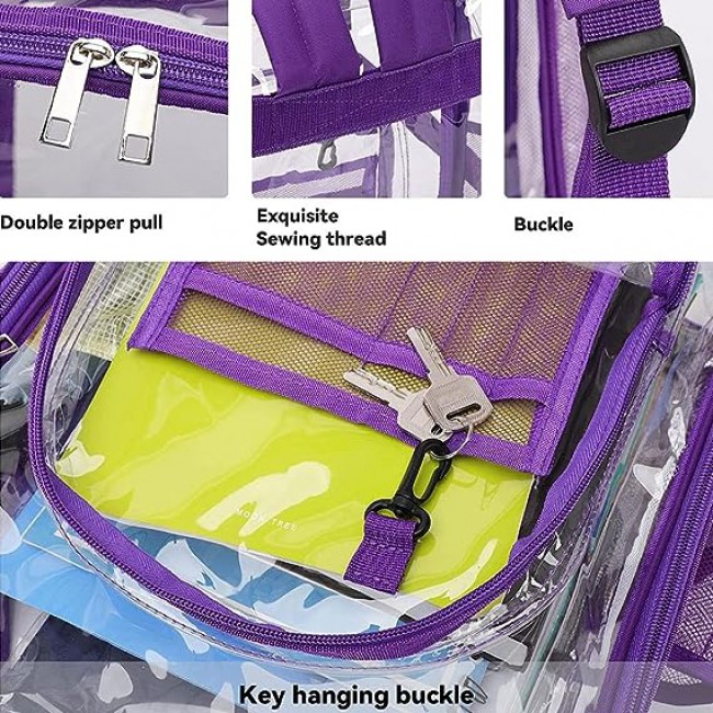 MARGOUN Large Capacity Clear Backpack PVC Waterproof Heavy Duty See Through Backpack Bookbag School Bag with Adjustable Straps 42*33*15cm - Purple