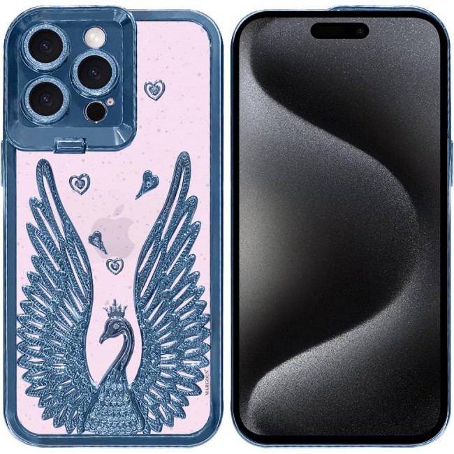 MARGOUN For iPhone 15 Pro Case Luxury Electroplate Diamond Angel Wings Glitter Clear Phone Cover (Blue, 15 Pro)