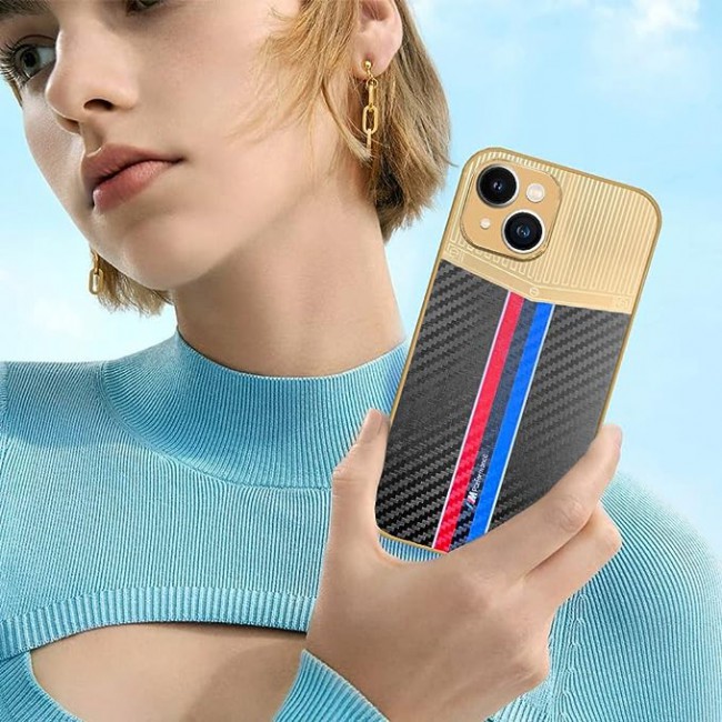 Joway For iPhone 13 Luxury Gold Plated Case Hybrid Electroplated Frame Back Cover with Carbon Fiber Texture (IPhone 13 Black/Blue/Red)