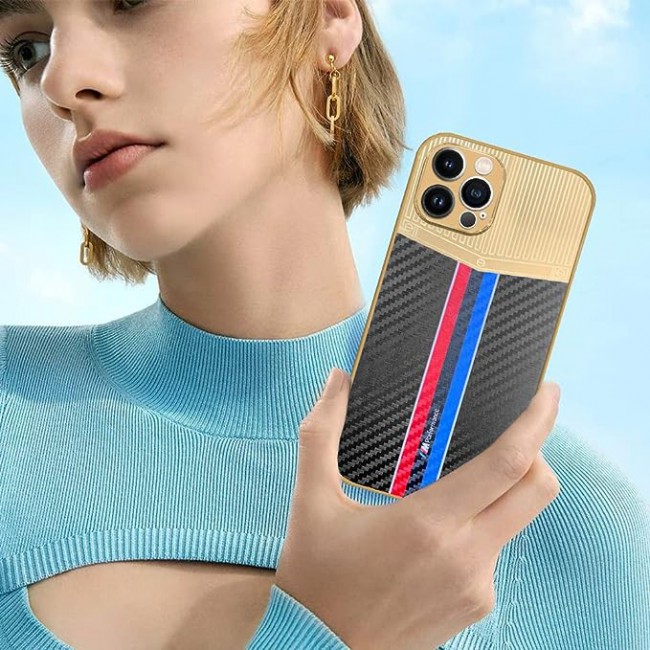 Joway For iPhone 12 pro max Luxury Gold Plated Case Hybrid Electroplated Frame Back Cover with Carbon Fiber Texture (IPhone 12 pro max Black/Blue/Red)