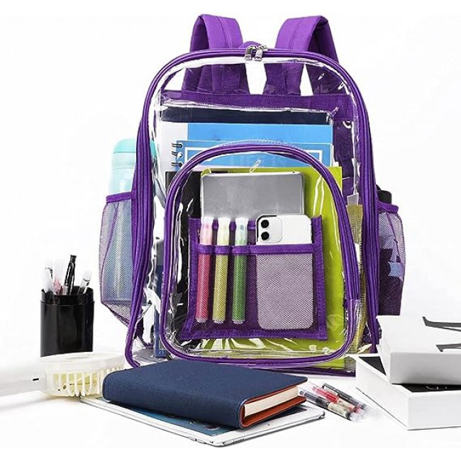 MARGOUN Large Capacity Clear Backpack PVC Waterproof Heavy Duty See Through Backpack Bookbag School Bag with Adjustable Straps 42*33*15cm - Purple