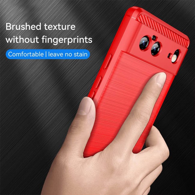 MARGOUN For Case Brushed Texture Carbon Fiber TPU Cover Anti-Fingerprints (Pixel 6, Red)