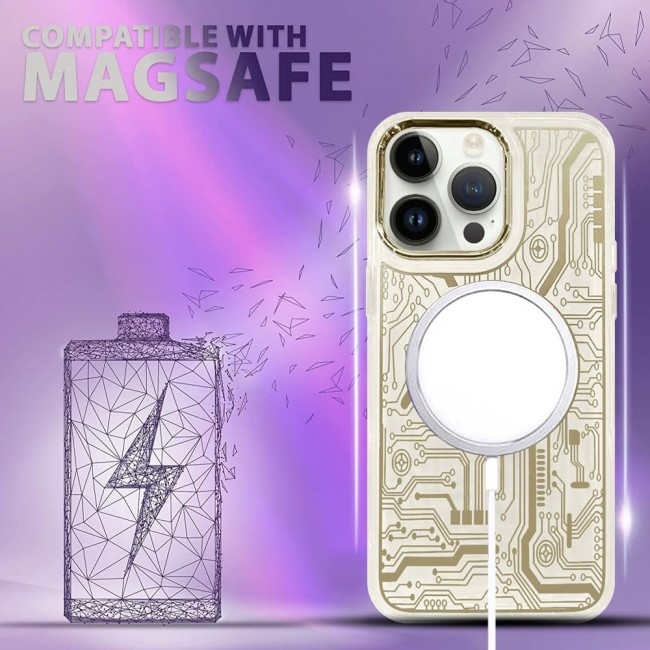 JOWAY for iPhone 14 Pro Max Chronograph Case Magsafe Ultra Slim Shockproof Transparent Cover - White