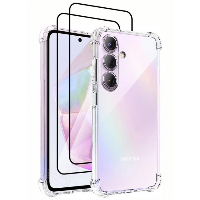 MARGOUN (for Samsung Galaxy A35 5G) 3 Pack Clear Case and 2 Screen Protectors Ultra Slim Thin Flexible Scratch Resistant Transparent TPU Shockproof Case / 03