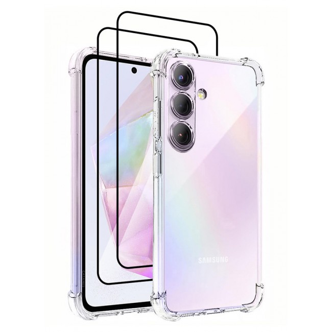 CATANES (for Samsung Galaxy A35 5G) 3 Pack Clear Case and 2 Screen Protectors Ultra Slim Thin Flexible Scratch Resistant Transparent TPU Shockproof Case / 06