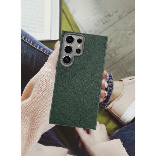 CATANORO (for Samsung Galaxy S23 Ultra) Case Cover Leather Case with Lens Frame Shockproof Full Body Protective Cover Green