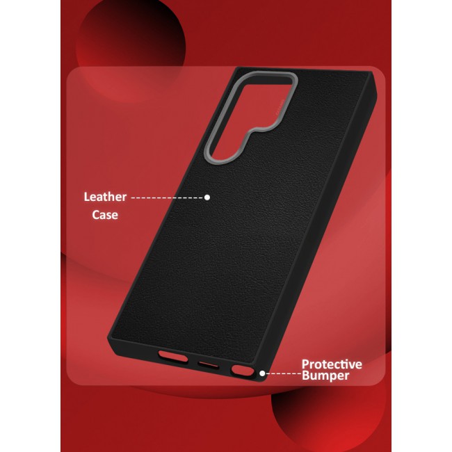 CATANES (for Samsung Galaxy S23 Ultra) 2 Pack Case Cover and Screen Protector Leather Case with Lens Frame Shockproof Full Body Protective Cover Black