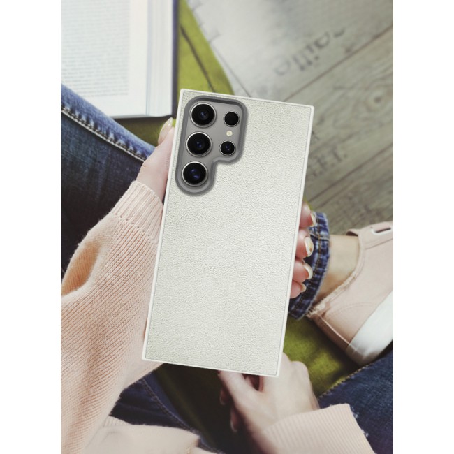 CATANES (for Samsung Galaxy S23 Ultra) Case Cover Leather Case with Lens Frame Shockproof Full Body Protective Cover White