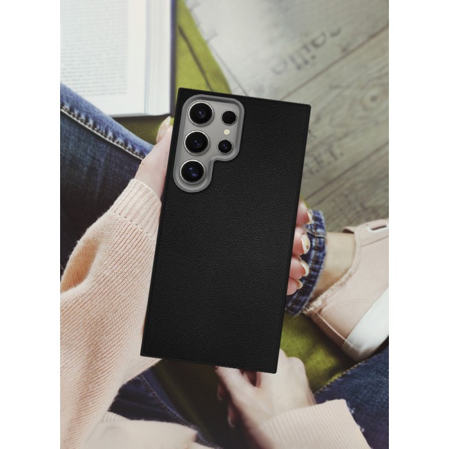 CATANES (for Samsung Galaxy S23 Ultra) Case Cover Leather Case with Lens Frame Shockproof Full Body Protective Cover Black