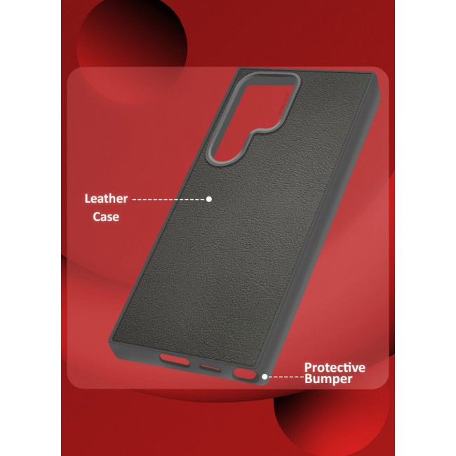CATANES (for Samsung Galaxy S24 Ultra) 2 Pack Case Cover and Screen Protector Leather Case with Lens Frame Shockproof Full Body Protective Cover Crimson
