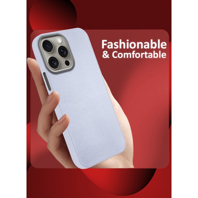 MARGOUN for iPhone 15 Pro Case Cover Leather Case with Lens Frame Shockproof Full Body Protective Cover Light Blue