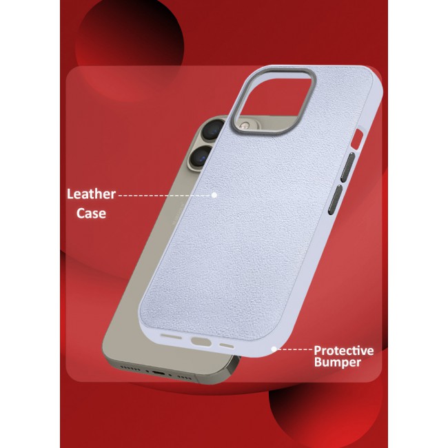 MARGOUN for iPhone 15 Pro Case Cover Leather Case with Lens Frame Shockproof Full Body Protective Cover Light Blue