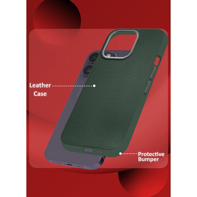 MARGOUN for iPhone 14 Pro Max 2 Pack Case Cover and Screen Protector Leather Case with Lens Frame Shockproof Full Body Protective Cover Green