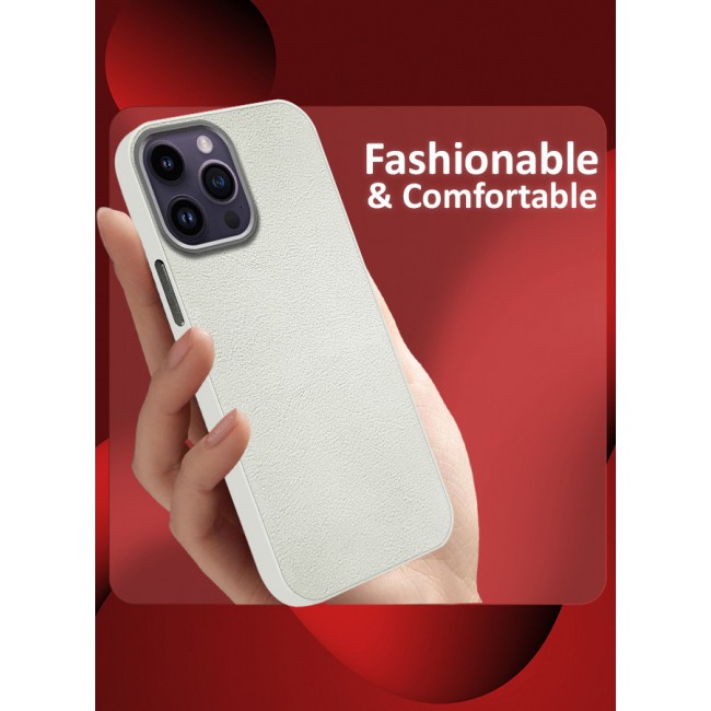 MARGOUN for iPhone 14 Pro Max 2 Pack Case Cover and Screen Protector Leather Case with Lens Frame Shockproof Full Body Protective Cover White