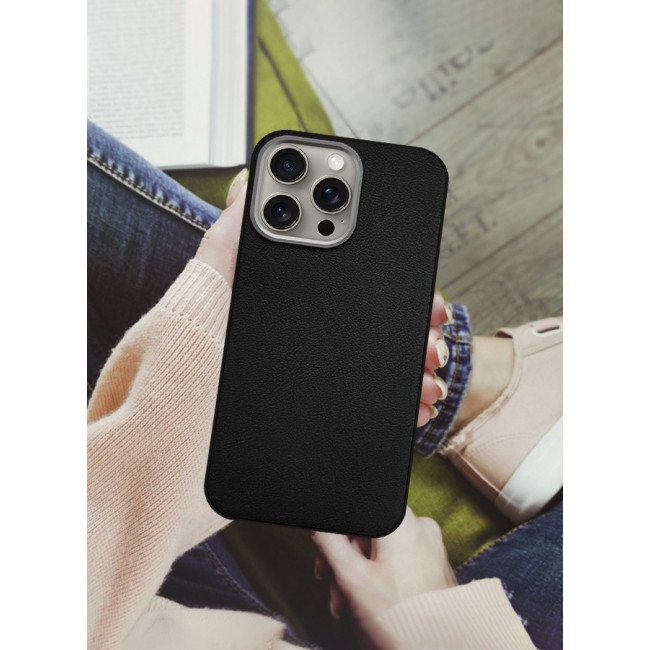 MARGOUN for iPhone 15 Pro Max 2 Pack Case Cover and Screen Protector Leather Case with Lens Frame Shockproof Full Body Protective Cover Black