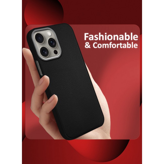 MARGOUN for iPhone 15 Pro Max 2 Pack Case Cover and Screen Protector Leather Case with Lens Frame Shockproof Full Body Protective Cover Black