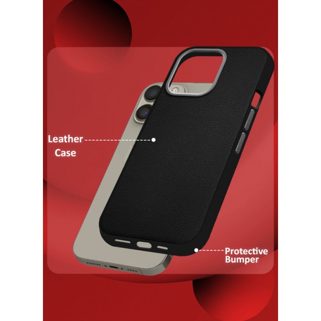 MARGOUN for iPhone 15 Pro Max 2 Pack Case Cover and Screen Protector Leather Case with Lens Frame Shockproof Full Body Protective Cover Black
