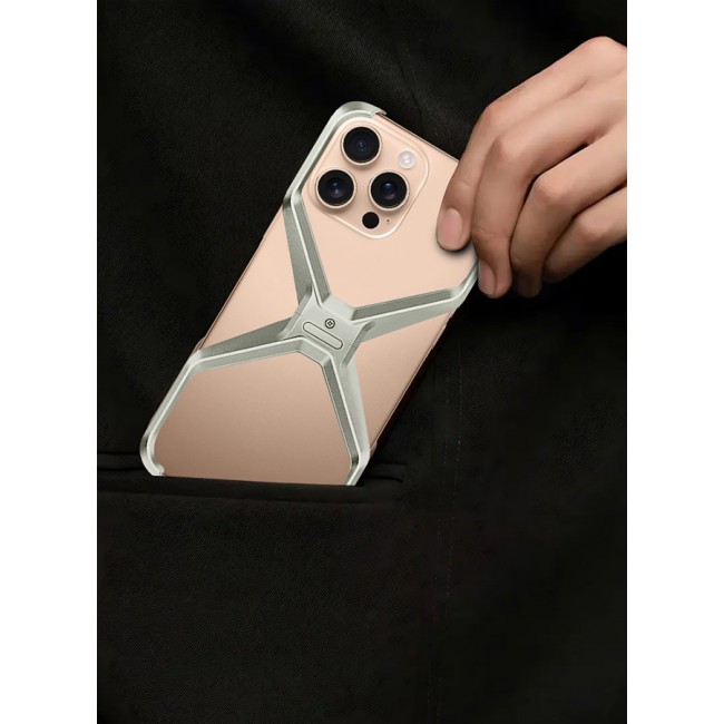 MARGOUN for iPhone 16 Pro Max Case X Shape Anti-Fall Bare Phone Case,Cool Design Luxury Metal Shockproof Anti-Scratch Slim Borderless Case / 3