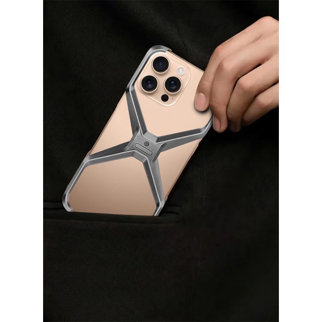 MARGOUN for iPhone 16 Pro Max Case X Shape Anti-Fall Bare Phone Case,Cool Design Luxury Metal Shockproof Anti-Scratch Slim Borderless Case / 2