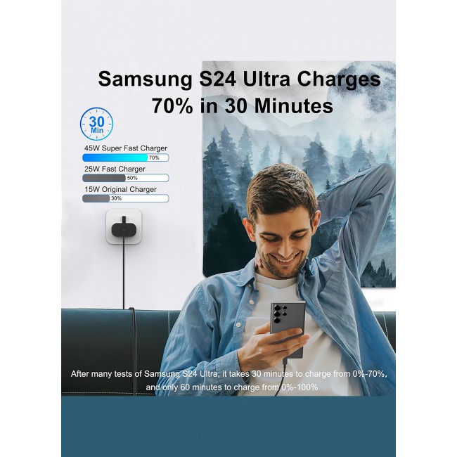 MARGOUN for Samsung 45W Fast Charger Type C for S24 Ultra, S23 Ultra, S22 Ultra, S21 Ultra, A55, A54, Z Flip5, Z Flip4, Z Fold5, Z Fold4, Tab S9 Ultra, S9, S8, S7, S6, A9, 5A Cable, Super PD 3.0 Charge / 1m Cable