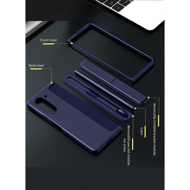 MARGOUN for Galaxy Z Fold 6 Case, with S Pen &amp; S Pen Holder, Built-in Hinge Protection &amp; Durable Kickstand Drop-Proof Military Grade Protection Phone Case / Dark Blue