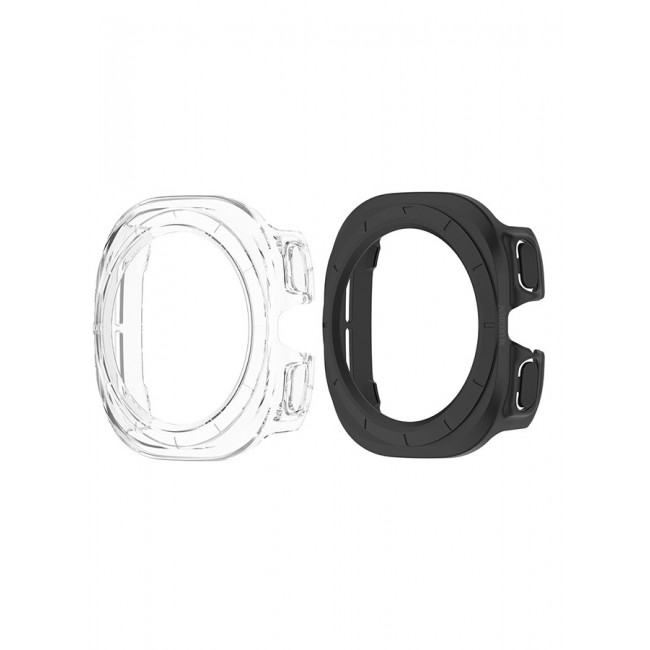 MARGOUN for Samsung Galaxy Watch 7 Ultra 2 Pack Case Hard PC Bumper Set Frame protection around The perimeter, not covering The screen Black/Clear