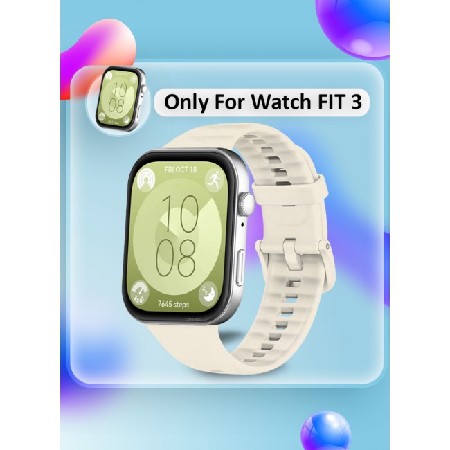 CATANES for Watch Fit 3 Silicone Sport Band, Soft Adjustable Sport Breathable Replacement Watch Strap Loop /Light beige