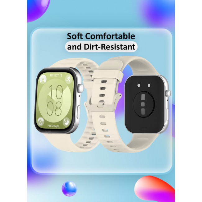 CATANES for Watch Fit 3 Silicone Sport Band, Soft Adjustable Sport Breathable Replacement Watch Strap Loop /Light beige