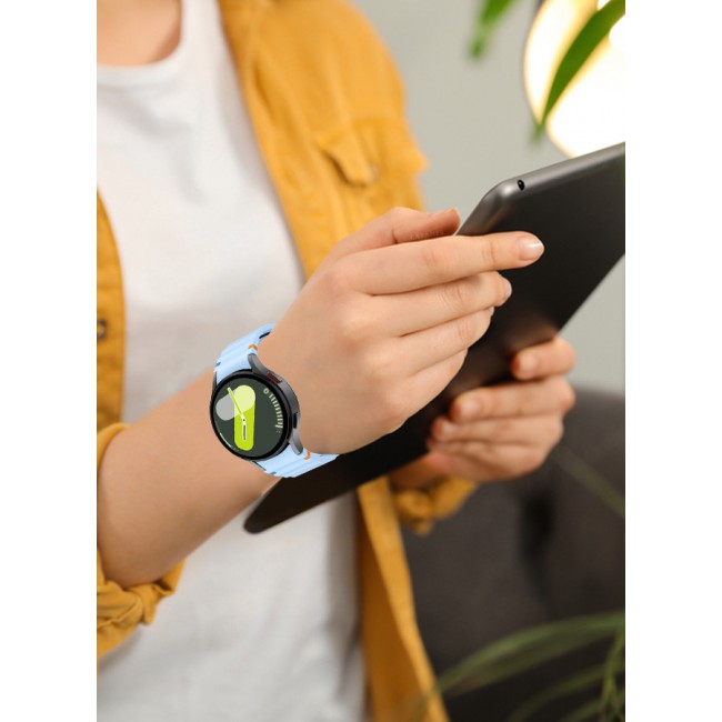 CATANES for Samsung Galaxy Watch 7 / Samsung Galaxy Watch 6 Silicone Sport Band with Decorative Woven Line Durable and Sport Design for Men Women Light Blue
