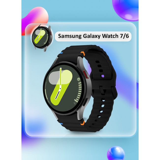 CATANES for Samsung Galaxy Watch 7 / Samsung Galaxy Watch 6 Silicone Sport Band with Decorative Woven Line Durable and Sport Design for Men Women Black