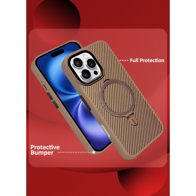 MARGOUN for iPhone 16 Pro 2 Pack, Case and Screen Protector, Carbon Fiber Texture, Metal Bracket, Magsafe Kickstand Case Cover / 1