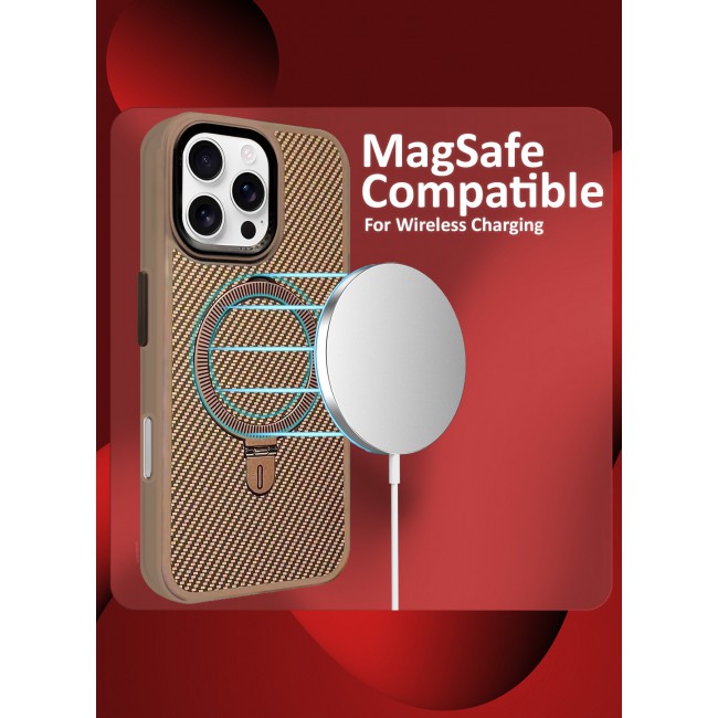 MARGOUN for iPhone 16 Pro 2 Pack, Case and Screen Protector, Carbon Fiber Texture, Metal Bracket, Magsafe Kickstand Case Cover / 1